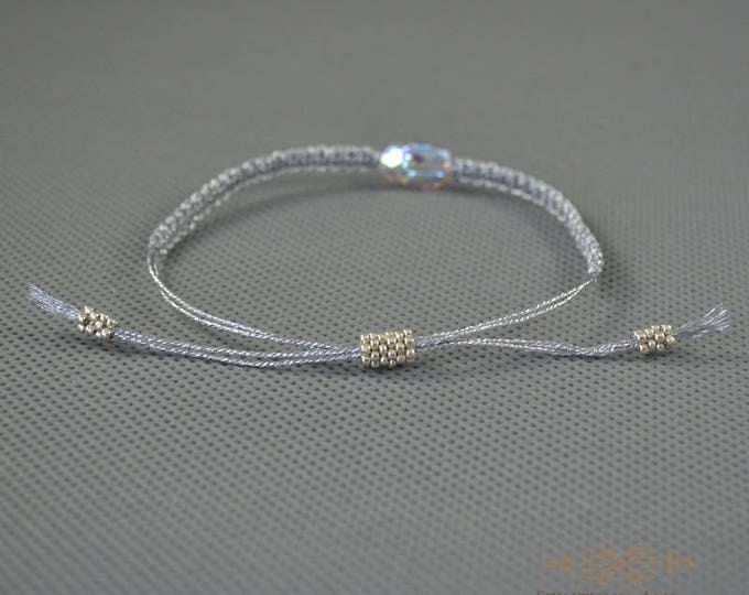 Aurore Boreale Swarovsky Scarab Bracelet Crystal Bracelet Friendship Bracelets Woven bracelet Silver Metallic twine minimalist thread