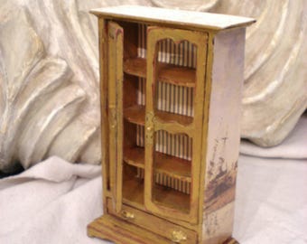 Miniature French Armoire Gold Hutch Unique Distressed Detail Magical VintagePatina 1 inch scale Fun 1 of a Kind FREE Ship in USA