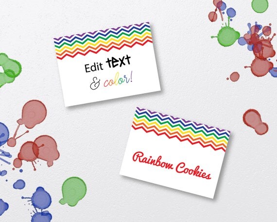 Rainbow Labels, Rainbow Party Printable, Chevron Rainbow Printables, Rainbow Birthday, Buffet Labels, Food Labels, EDITABLE Labels, PDF file Il_570xn
