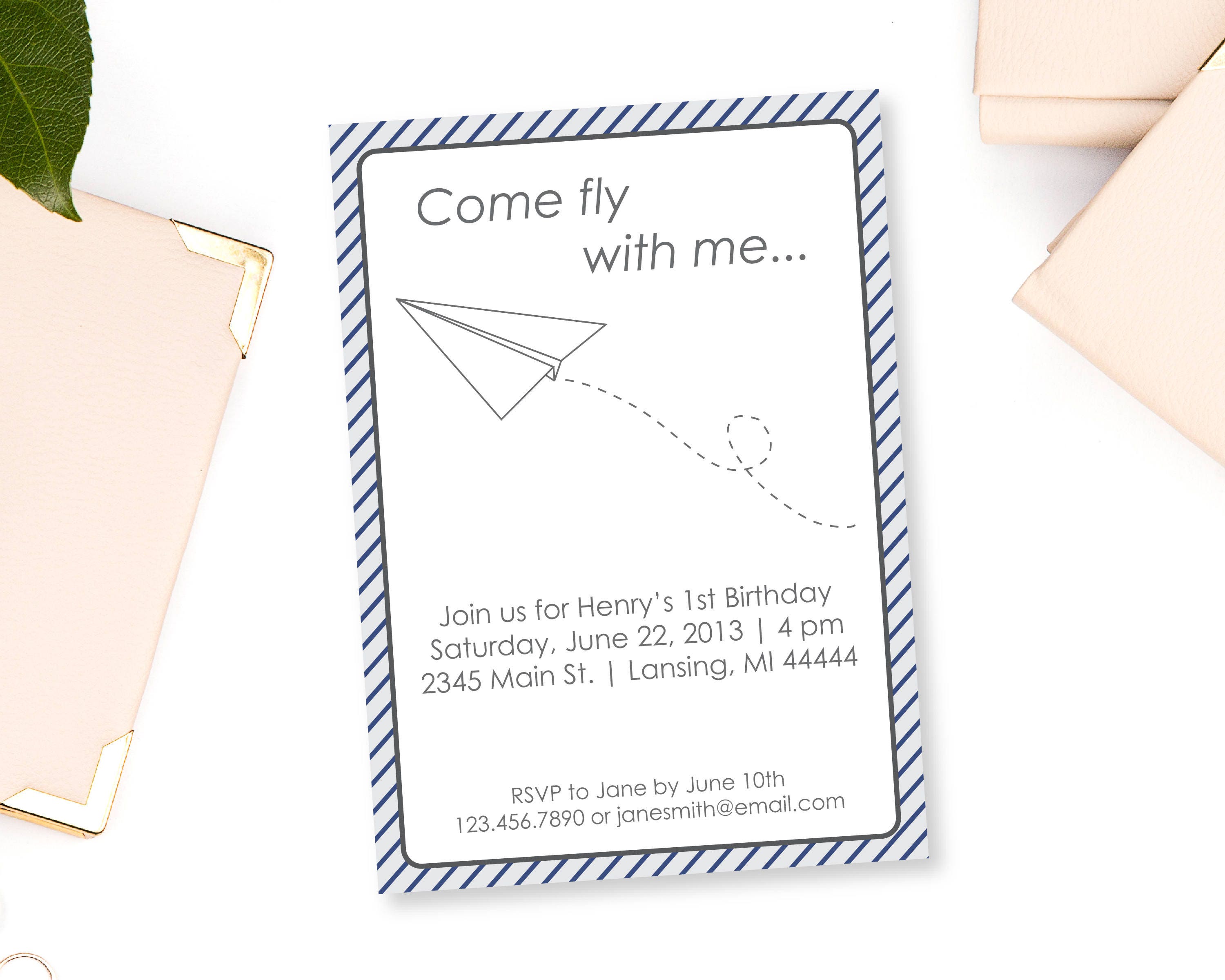 Paper Plane Invitation Paper Airplane Invite Paper Airplane