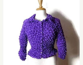 ON SALE Vintage Stretchy crinkly Popcorn Blouse from 90's/Purple*