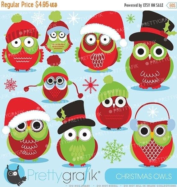 80% OFF SALE 80 Percent 0FF Sale Christmas Owls clipart commercial use, vector graphics, digital clip art, digital images - Cl588 Il_570xn