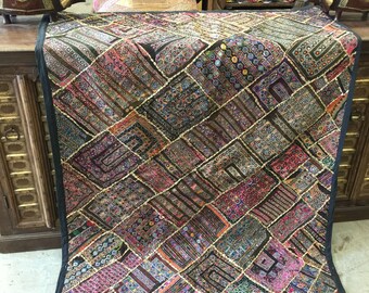 Antique Vintage Original Zardozi Beaded Hand Crafted Tapestry RUG colorful Embroidered  Boho Wall Hanging Decor FREE SHIP Early Black Friday