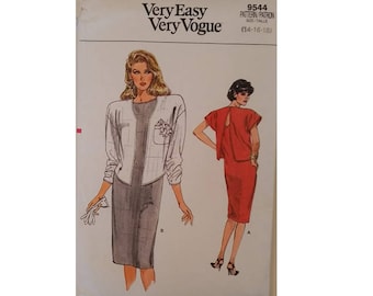 Rare UNCUT Vogue #9544 Very Easy Vintage 80's Dress Sewing pattern 3 Sizes UK 14 16 18