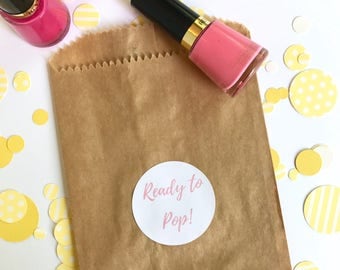Ready To Pop! Sticker | Baby Shower Favor Bag Circle Sticker | Its a Girl Pink Favor Bag Gift Label | Envelope Seal Package Sticker
