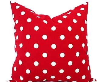 15% OFF SALE Two Red Pillow Shams - Red Toss Pillow Cover - Polka Dot Pillow - Red Pillow Cover - Red White Pillow - Red Polka Dot Pillow -