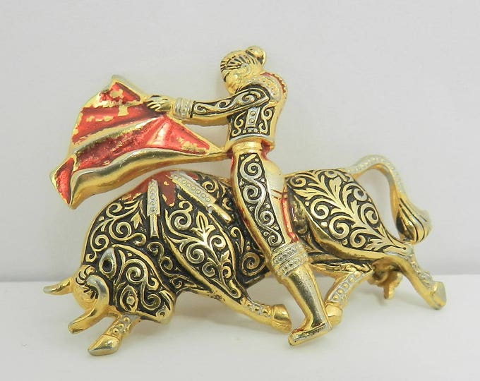 DAMASCENE Toledo matador pin, vintage pin, Vintage bullfighter pin, matador, vintage Damascene pin, Ladies Womens Jewelry Jewellery, gift