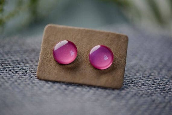 Pastel Pink Glass Earrings - Surgical Steel Hypoallergenic Pink Studs - Free Postage Sensitive Earrings