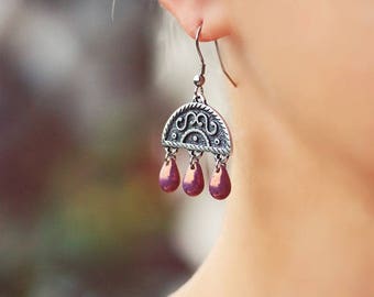 Silver Chandelier Earrings Silver Drop Earrings Dangles Lilac Golden Earrings Bohemian Earrings Boho Earrings Lilac Earrings Drop Earrings