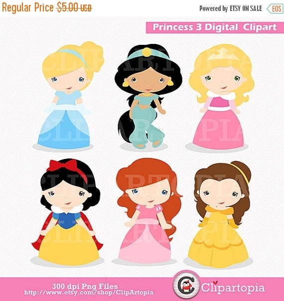 50%OFF SALE Princess 3 Digital Clipart / Cute Princess Clip Art / Fairytale Princess Digital Clipart For Personal and Commercial Use / INSTA Il_570xn
