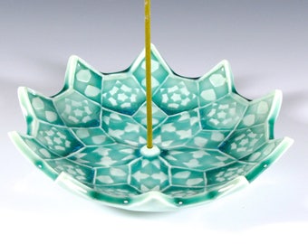 Lotus Bloom Incense Burner - Ceramic Incense Holder - Heart Chakra Meditation Aid - Japanese Incense Holder - Mandala - Sacred Geometry