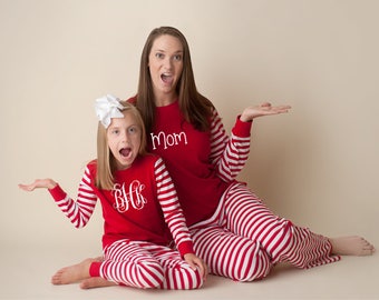 Christmas Pajamas- Children's and Adult With Monogram or Name!