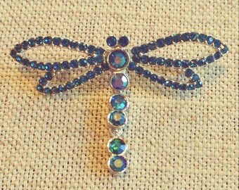 Blue Rhinestone Dragonfly Pin