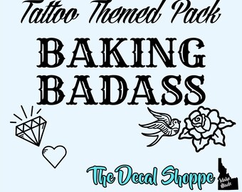 Baking Badass Kitchen Aid Decal for Stand Up Mixer - KitchenAid Decal - Vintage Tattoo Patterns