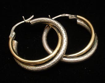 Hoop Earrings Two Color Sterling Silver Italy