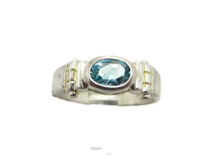 Blue Topaz Silver Ring - Vintage Antique Finish Sterling Silver Ring, Size 8, Gift for Her, Gift Box