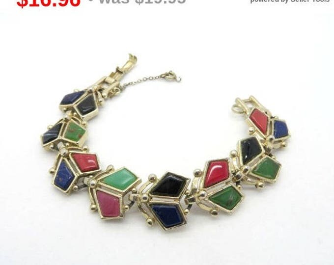 Vintage Barclay Stone Link Bracelet, Red, Green, Navy and Black Stone Bracelet