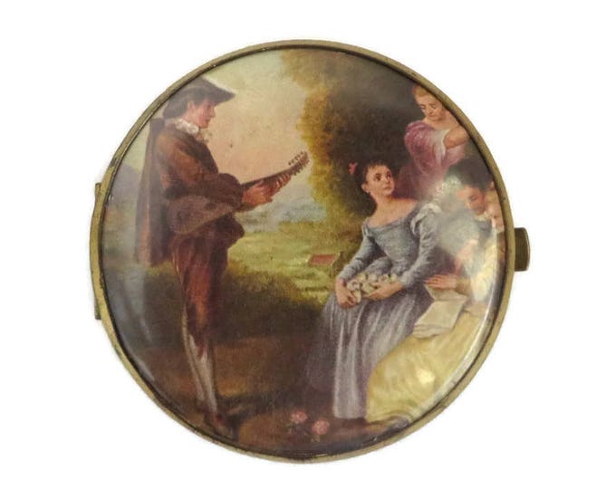 Vintage Compact, West Germany Double Mirror Compact, French Courting Scene Flapjack Compact