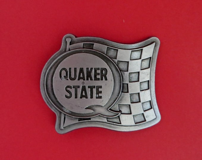 Pewter Belt Buckle, Vintage Quaker State Belt Buckle, Automotive Collectible Buckle, Gift for Him