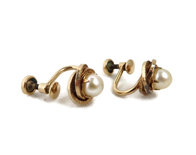 Pearl Earrings, Vintage Faux Pearl Screwback Earrings, 1/20 12Kt Gold Filled, Signed A&Z Earrings, Gift idea