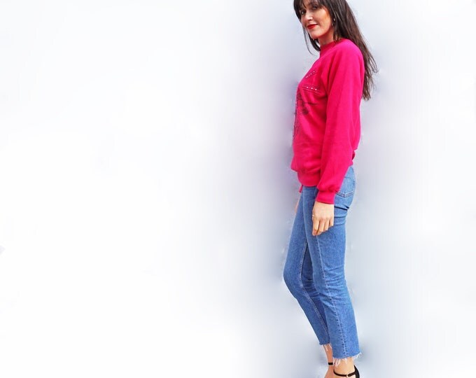 Zandra Rhodes Sweater, Vintage 80s Sweater, 1980s Sweatshirt, Pink Jumper, Big Sweater, Halston Sweater, Slouchy Sweater, Designer Vintage,
