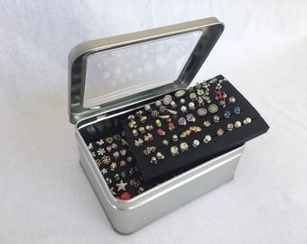 Tin Jewelry Box - Earring Holder - EXTRA LAYER - Travel Earring Box