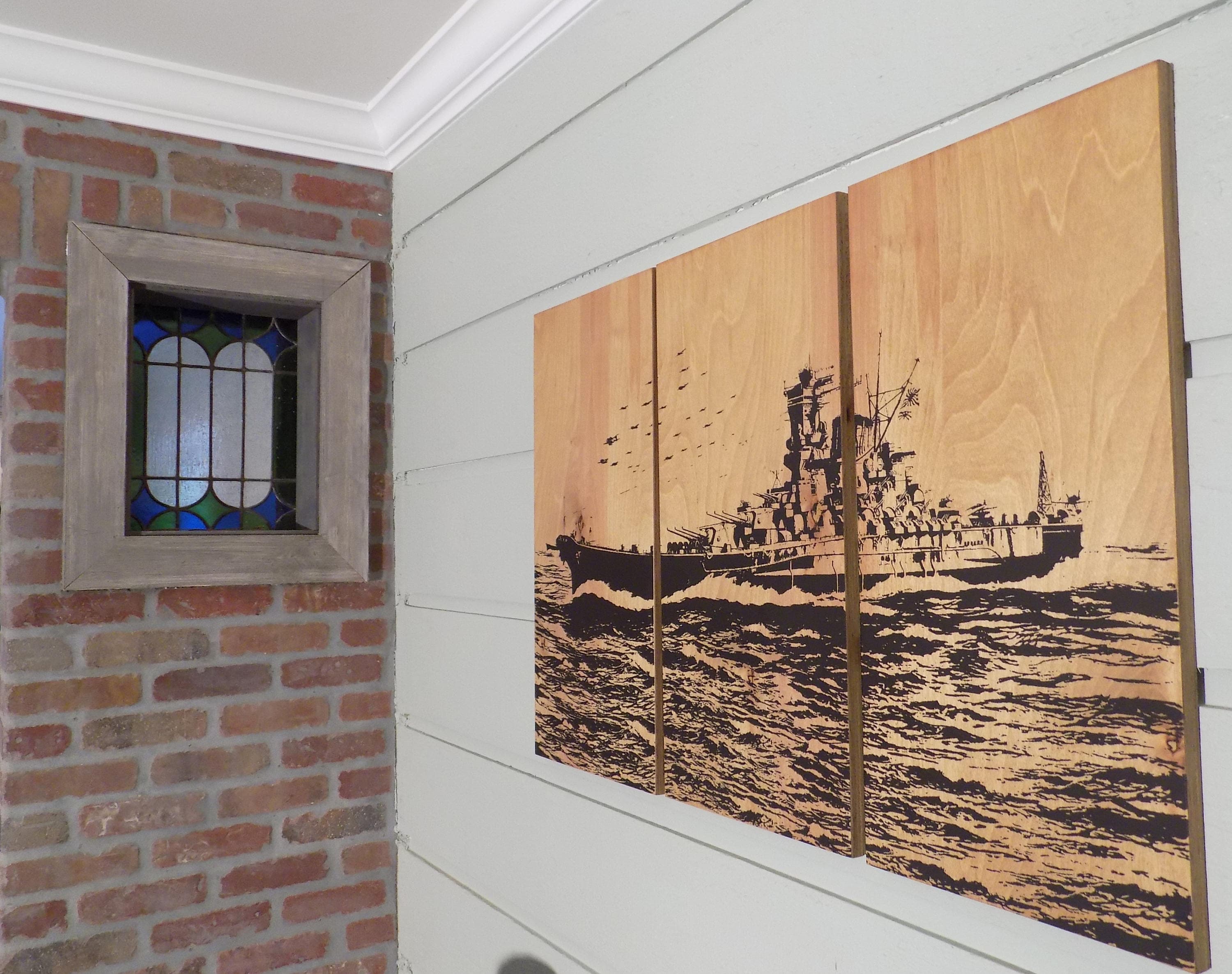 Navy ship Wall art on Solid Wood Panel Nautical wall art