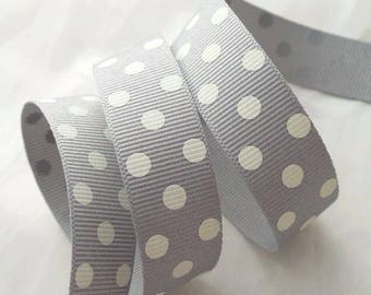Grey polka dot grosgrain Ribbon white 15 mm