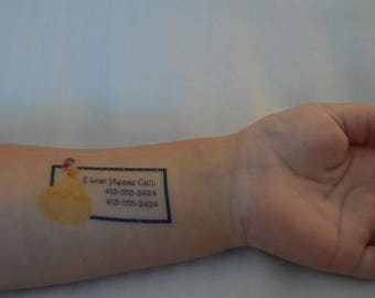 28 Princess Emergency Contact/Safety Temporary Tattoos