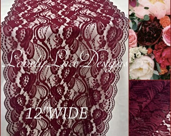 NEW Burgundy Weddings/ Burgundy Lace Runner/3ft-11ft long x 12" Wide/Wedding Decor/ Overlay/Tabletop Decor/Centerpiece/FREE runner