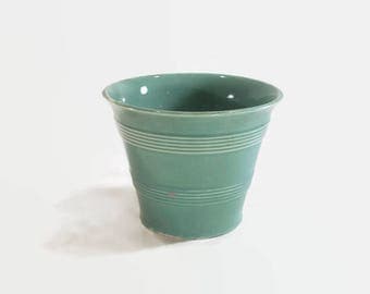Sea Foam Green Ringed Flower Pot Vintage Ceramic Decor