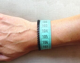 Green Emerald and black zip meter women bracelet