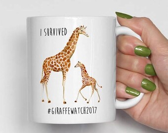 ON SALE: I Survived Giraffe Watch 2017 Mug, Giraffe Coffee Mug, April The Giraffe, Birthday Gift, Funny Coffee Mugs, Tajiri Mug (0036)