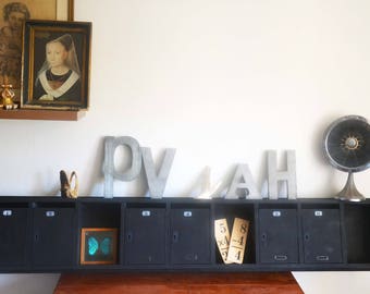 Ancien bloc boîte aux lettres vintage porte étiquettes déco industriel loft étagère en bois