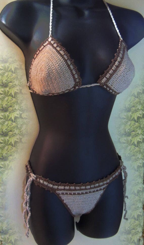 Sexy crochet Bikini gold swimsuit Low Rise cut bikini, Sexy bikini thong, Crochet Cotton lingerie, Sexy Beach swimsuit, Erotic Crochet