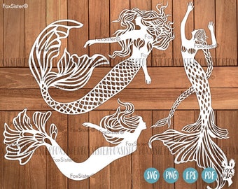 Mermaid SVG Bundle!! 3 Papercut Templates | Little Mermaid svg cut files | Commercial and personal use | Paper Cut Out | for Cricut Cameo