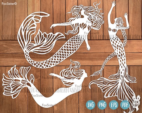 Mermaid SVG Bundle 3 Papercut Templates Little Mermaid svg