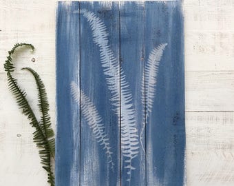 Botanical Fern Wood Sign - Cyanotype