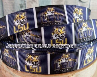 3 yards 7/8" LSU Tigers grosgrain ribbon