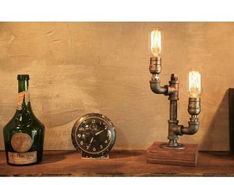 20% OFF SALE Industrial Lamp - Steampunk Lamp - Table Lamp - Edison Lamp - Vintage Light - Pipe Lamp - Bedside Lamp - Rustic Lighting - Loft