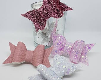 Pink Hair Clips set of Hair Clips pink hair bow Toddler hair bows Baby Girl Hair Clip gifts for girls Glitter Hair bow bday gift