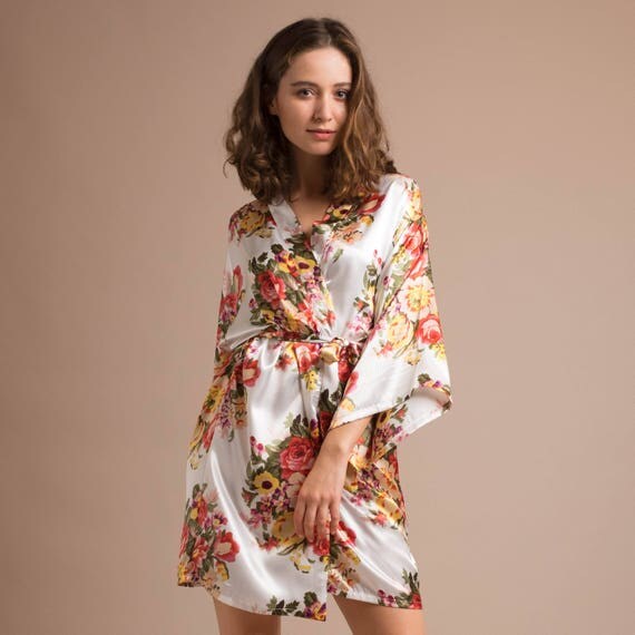 Silk Robe Floral silk robe wedding silk robe woman silk