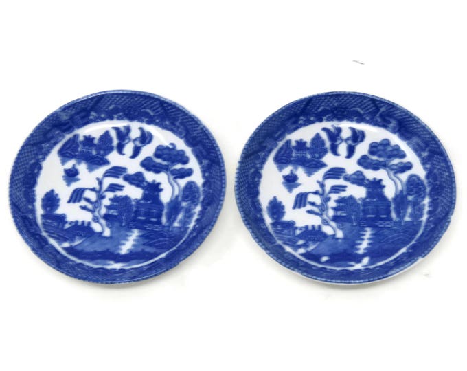 Set of 2 Blue Willow Plates 3" Toy Child's Set / Blue Transferware Flo Blue Ironstone Toy Dishes / Pretend Play Toy Set / Vintage Play Set