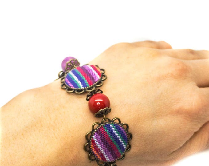 Gypsy fabric brass bracelet, Fabric bracelet, indigenous bracelet, gypsy jewelry