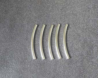 5pcs,925 Sterling Silver,Curved Round Tube Beads,Spacer,Wholesale Price,47mm*4mm,28mm*6.3mm