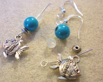 KIT EARRINGS * 蓝鱼 Lan yu Turquoise * Silver Plated
