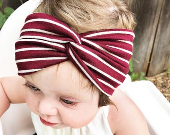 Maroon Stripe : baby turban, turbans for tots, Burgundy baby headband