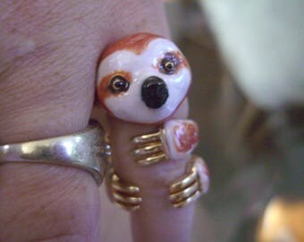 BABY SLOTH ring. Hand enameled. 3 piece set. Free shipping! So cute!
