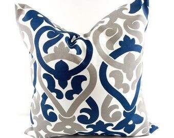 SALE Navy and grey Pillow cover. Indoor. Outdoor. stain & dirt resistant Decorative pillow case. Select your size