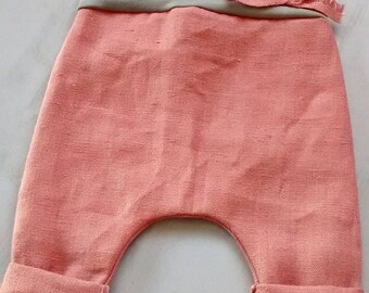 Wide leg trousers in linen pink size 12 months